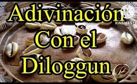 Texto en grande que dice "Adivinación Con el Diloggun" sobre un fondo con objetos.